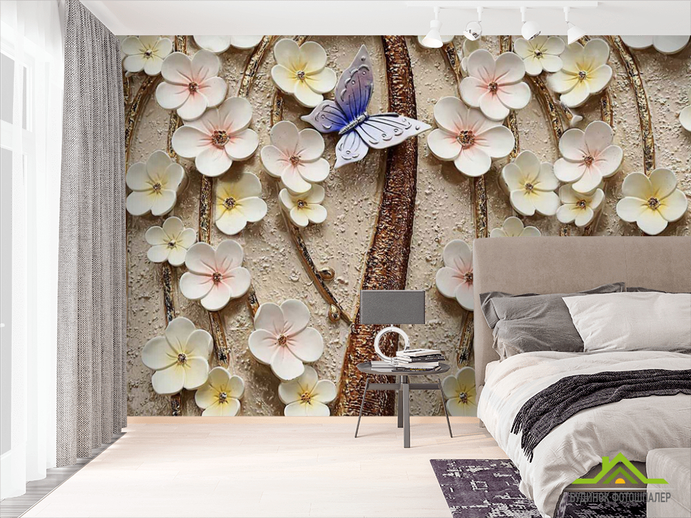 Фотошпалери Керамічні квіти з метеликом