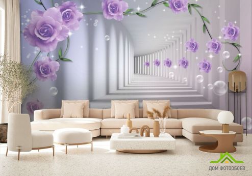 выбрать Фотообои 3D бутоны фиолетовых роз Фотообои 3D фотообои: горизонталная, горизонтальная ориентация на стену