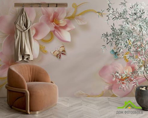 выбрать Фотошпалери Красиві квіти і метелики Фотошпалери 3Д барельєф на стіну