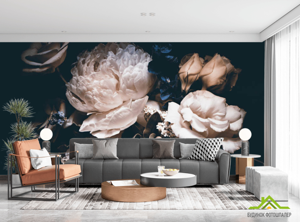 выбрать Фотошпалери Вінтажні квіти на чорному тлі Каталог фотошпалер на стіну