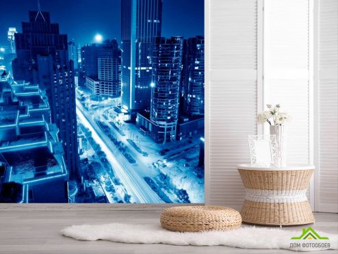 выбрать Фотообои Город в синеве Фотообои Фотообои Современный город: фото, квадратная  на стену