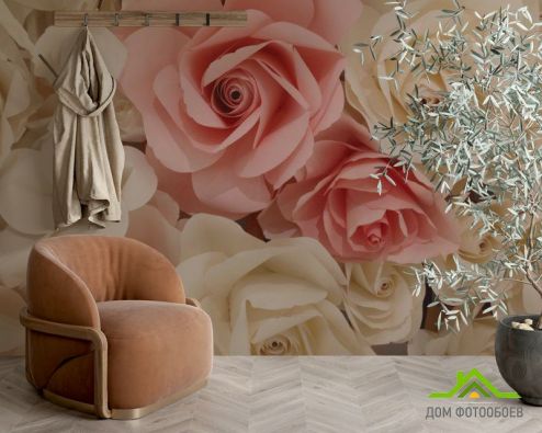 выбрать Фотошпалери білі і рожеві троянди з паперу Фотошпалери Фотошпалери Квіти: квадратна, горизонтальна орієнтація на стіну