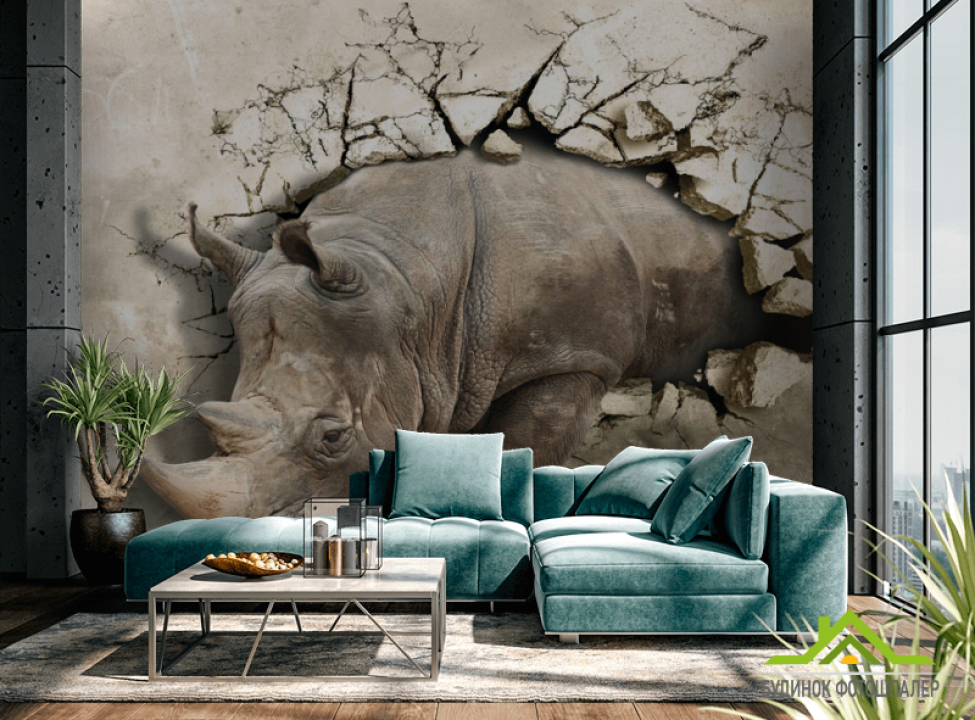 выбрать Фотошпалери носоріг виходить зі стіни Каталог фотошпалер на стіну
