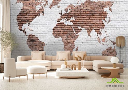 выбрать Фотошпалери Карта світу на цегляній кладці Фотошпалери карта Світу на стіну