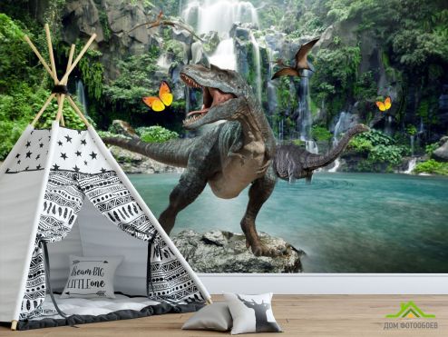 выбрать Фотообои Динозавр у водопада Фотообои в детскую на стену