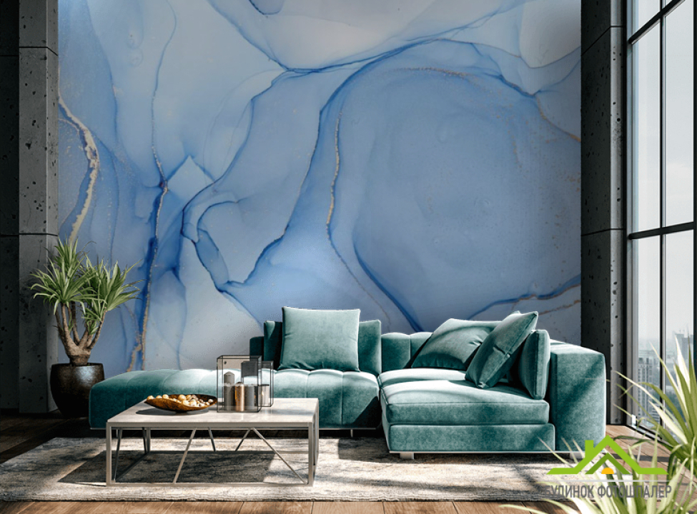 выбрать Фотообои Голубой флюид с золотом Каталог фотообоев на стену