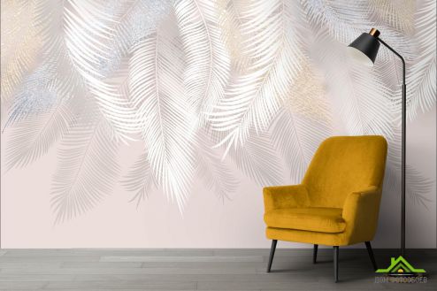 выбрать Фотообои дизайнерские листья с потолка  на стену