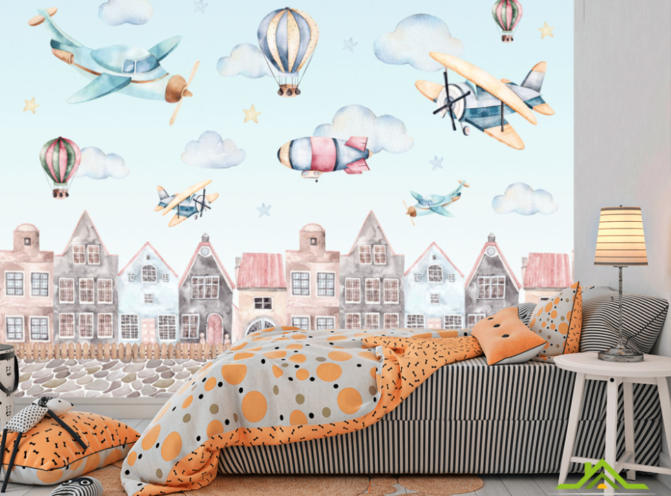 выбрать Фотообои Самолётики над домиками Фотообои Little kids на стену