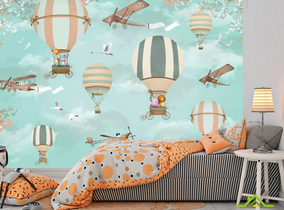 выбрать Фотообои воздушные шары на бирюзовом фоне Каталог фотообоев на стену