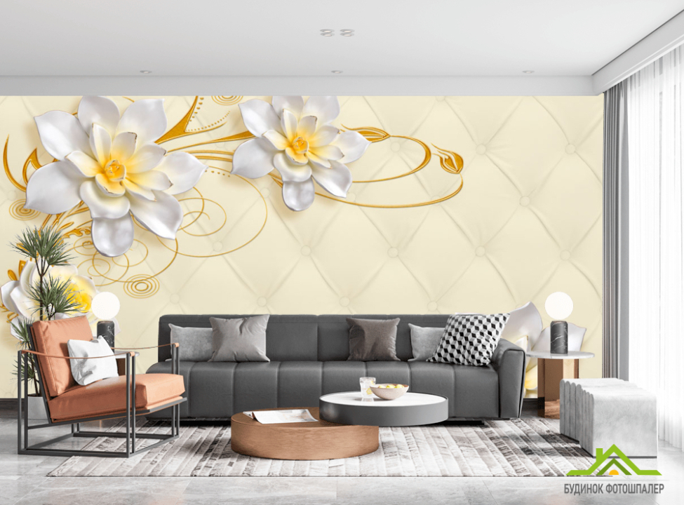 выбрать Фотообои Лилии на фоне ткани Фотообои 3Д на стену