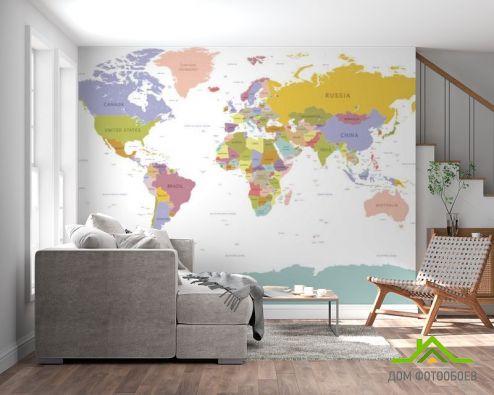 выбрать Фотообои Географическая карта мира Фотообои, цвет: «горизонталная, горизонтальная» на стену