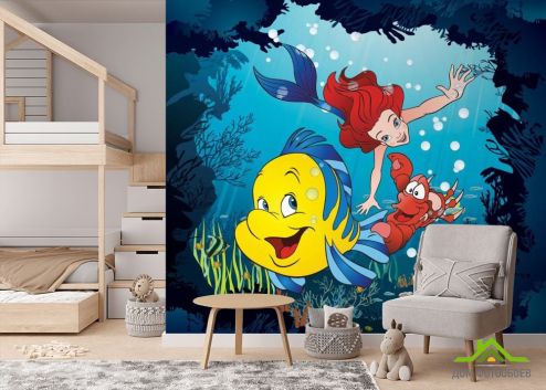 выбрать Фотообои Русалка, краб и рыбка Фотообои Фотообои в детскую: рисунок  на стену