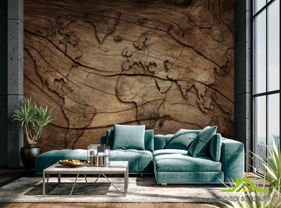 выбрать Фотообои Карта из дерева Фотообои карта Мира на стену