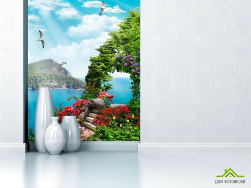 выбрать Фотообои Ступеньки, цветы, остров  на стену