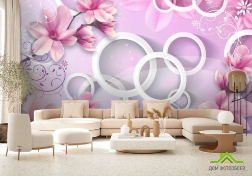 выбрать Фотообои Цветы и круги 3d Фотообои 3D фотообои: картинка, розовый  на стену