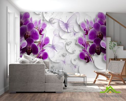 выбрать Фотошпалери Фіолетові орхідеї 3д Фотошпалери 3D фотошпалери : квадратна, горизонтальна орієнтація на стіну
