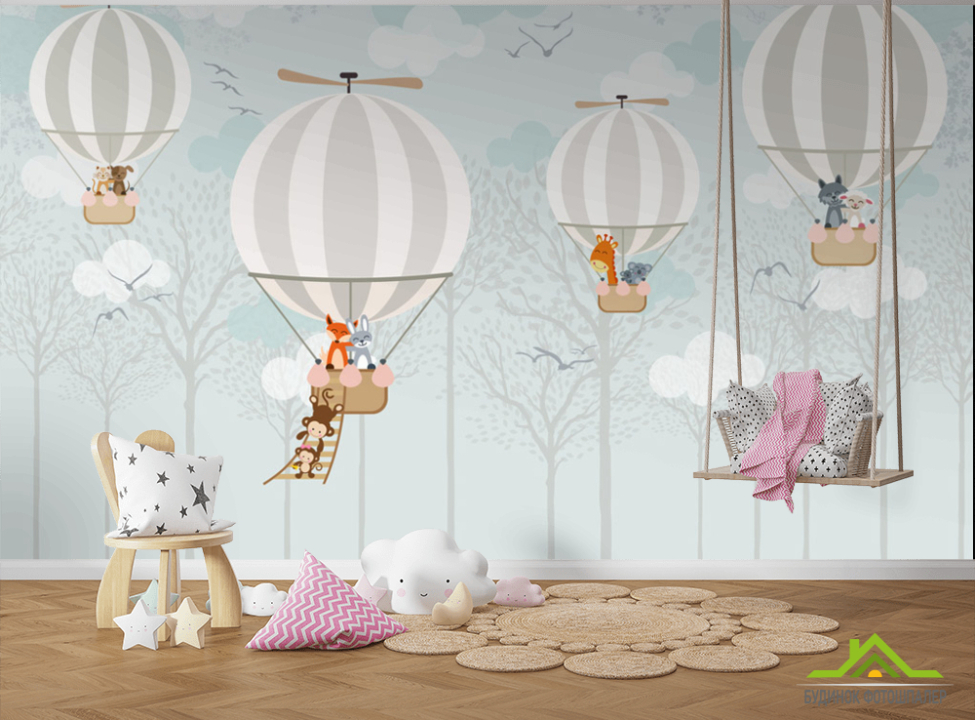 выбрать Фотошпалери Звірі летять на повітряних кулях Каталог фотошпалер на стіну
