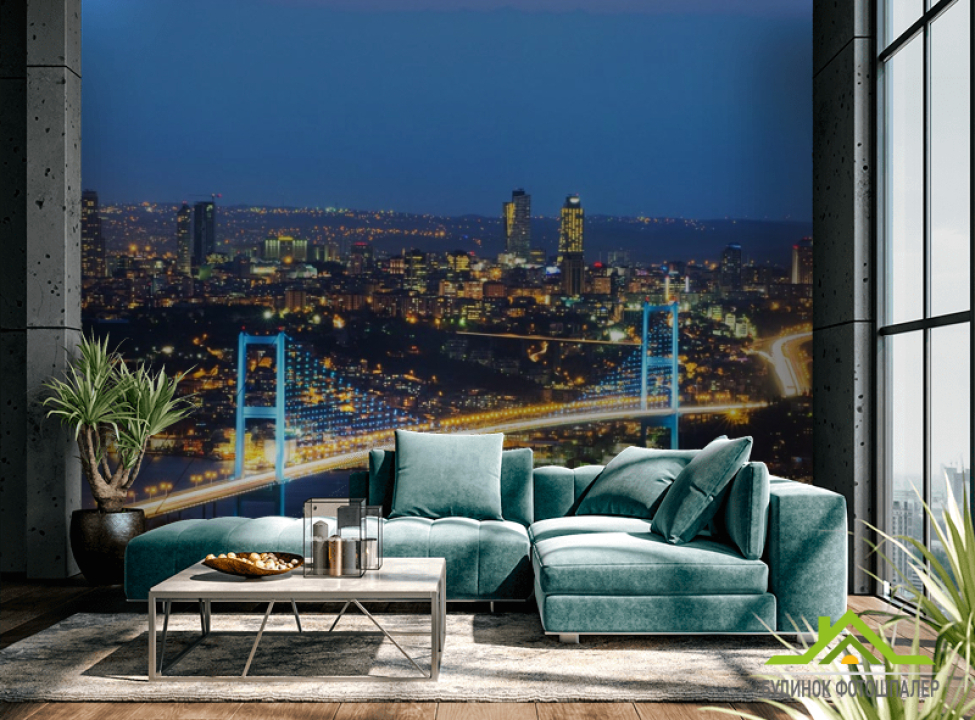 выбрать Фотообои мост с сине-желтыми огнями Каталог фотообоев на стену