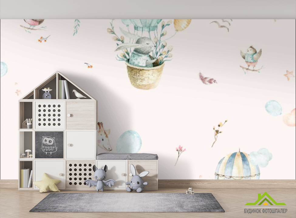 выбрать Фотошпалери Тварини в повітряній кульці патерн Фотошпалери Little kids на стіну