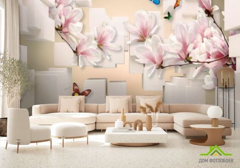 выбрать Фотообои Магнолия Фотообои Фотообои 3D цветы : горизонталная, горизонтальная ориентация на стену