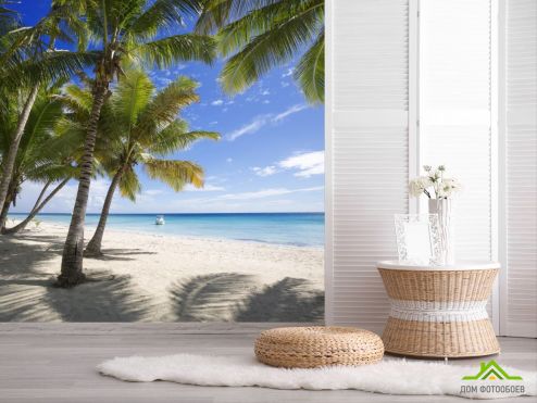 выбрать Фотообои тенек от пальм на берегу моря  на стену
