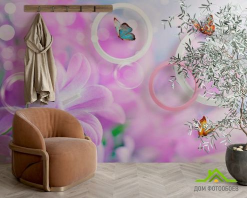 выбрать Фотообои Сирень и бабочки Фотообои, цвет: «» на стену
