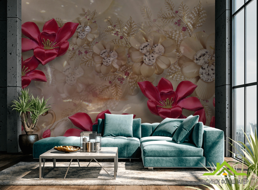 выбрать Фотошпалери Бордові квіти 3д Каталог фотошпалер на стіну