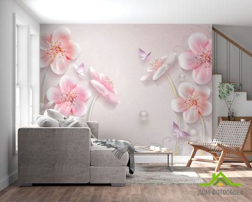 выбрать Фотообои Розовая стереоскопическая сакура Фотообои Фотообои 3D цветы : горизонталная, горизонтальная ориентация на стену