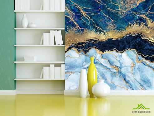выбрать Фотообои Синий Fluid art с золотом Фотообои Fluid art на стену