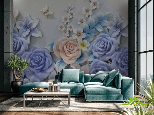 выбрать Фотошпалери Троянд і метелики Фотошпалери 3Д барельєф на стіну