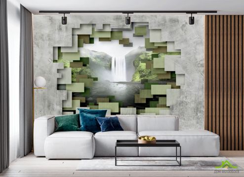 выбрать Фотообои Стена с видом на водопад Фотообои в гостиную на стену