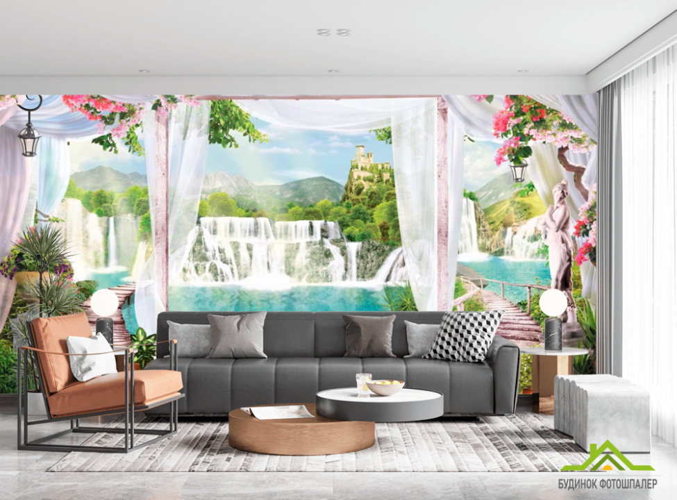 выбрать Фотошпалери Водоспад, замок, квіти Каталог фотошпалер на стіну