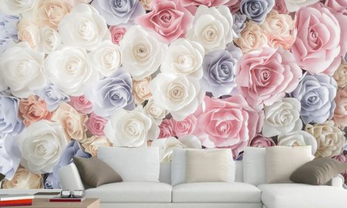 Фотошпалери в інтер'єрі спальні з фото - Фотошпалери 3D паперові троянди