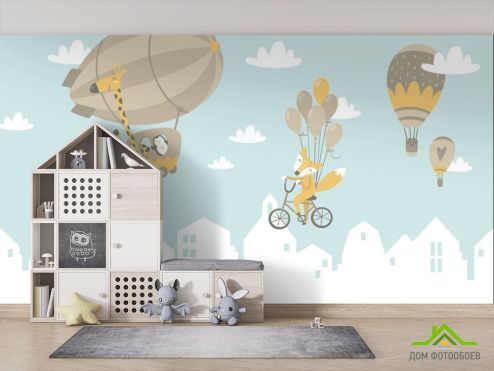выбрать Фотообои Зверюшки на воздушных шарах Фотообои в детскую на стену