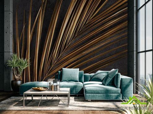 выбрать Фотообои Ветка пальмы золотая Фотообои тропические листья на стену