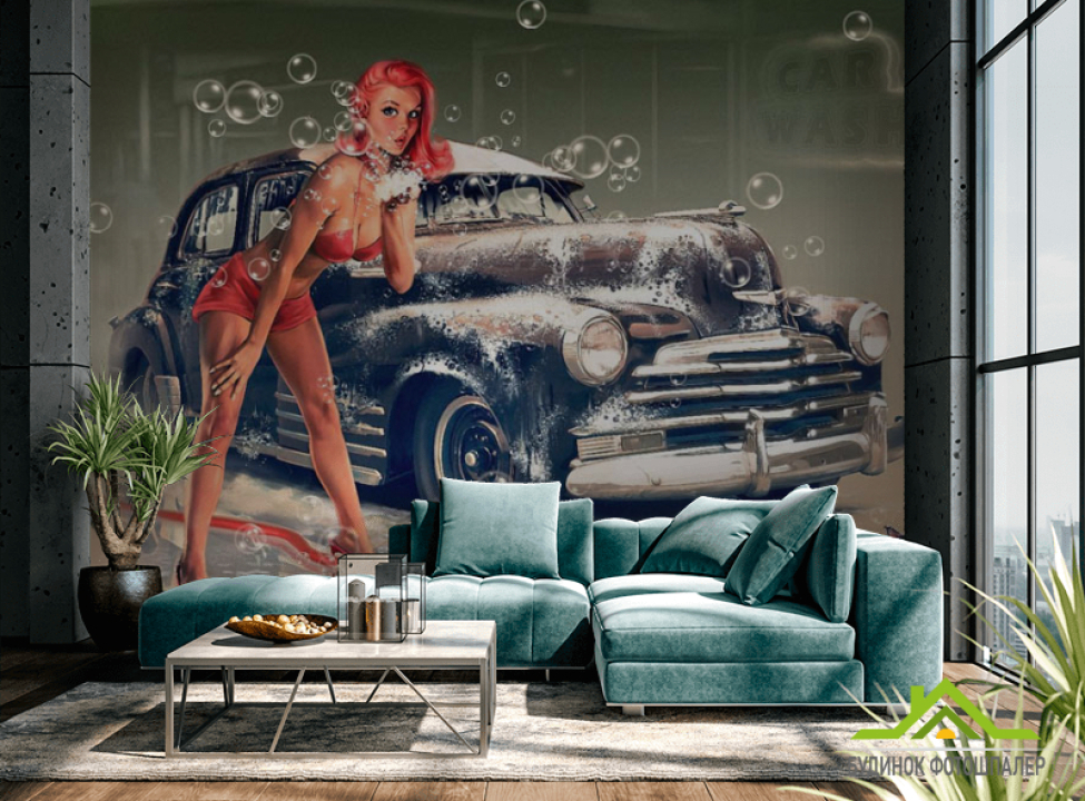 выбрать Фотообои Девушка и ретро машина Каталог фотообоев на стену