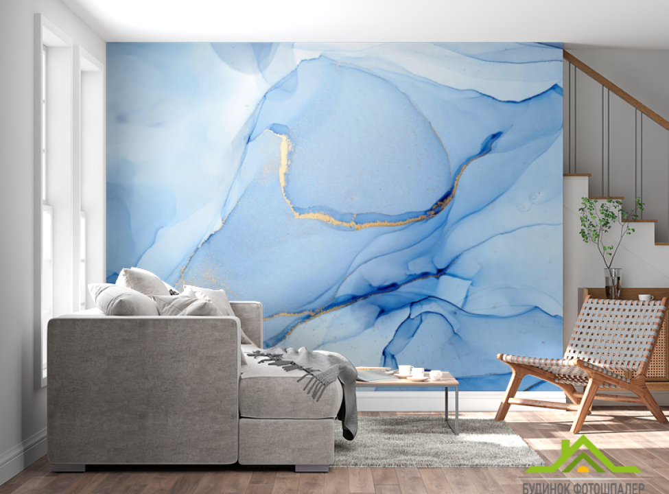 выбрать Фотообои Голубой флюид с золотом Каталог фотообоев на стену