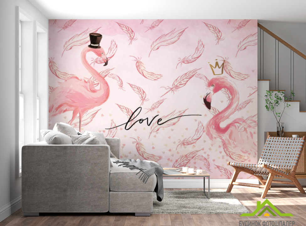 выбрать Фотошпалери Рожеві фламінго в капелюсі Каталог фотошпалер на стіну