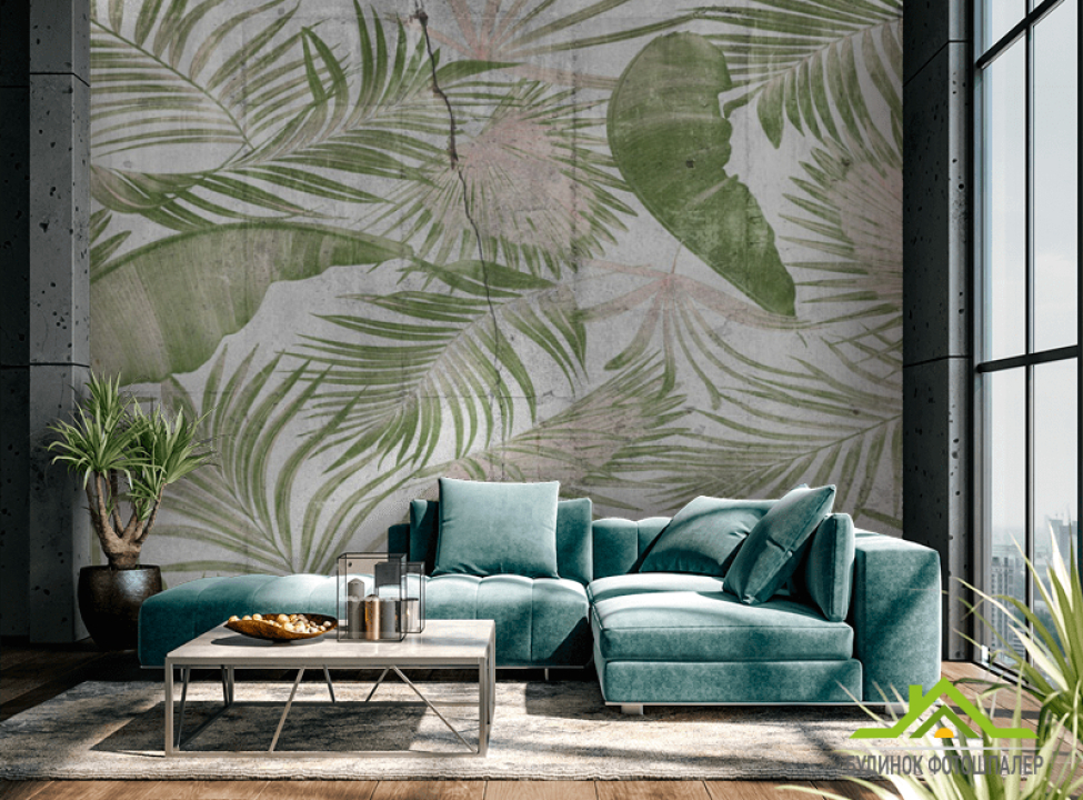 выбрать Фотообои Листья на бетоне Каталог фотообоев на стену