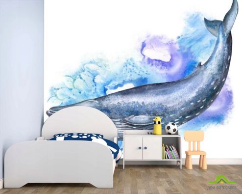 выбрать Фотообои Акварельный кит Фотообои, цвет: «квадратная» на стену