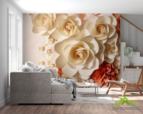 выбрать Фотообои 3D  бумажные розы Фотообои цветы 3d на стену