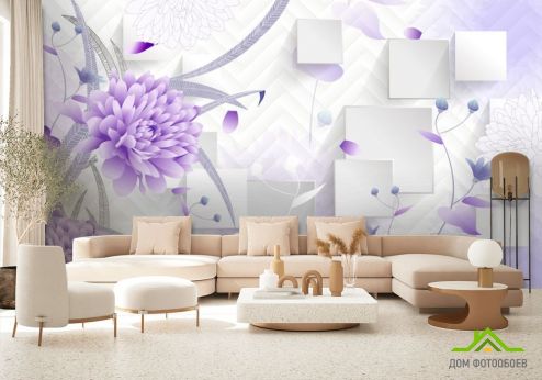 выбрать Фотошпалери Фіолетові квіти 3д Фотошпалери 3D фотошпалери : квадратна, горизонтальна орієнтація на стіну