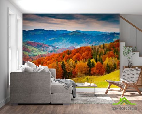 выбрать Фотообои Яркая осень, горы Фотообои Фотообои Природа: горизонталная, горизонтальная, оранжевый ориентация на стену