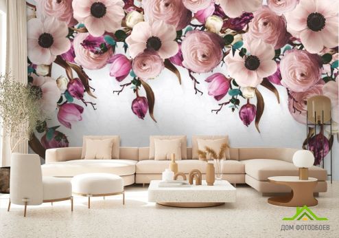 выбрать Фотошпалери Рожевий мікс з квітів Фотошпалери, колір: «» на стіну