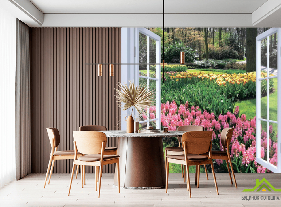 выбрать Фотообои Вид на цветы Фотообои Вид из окна на стену