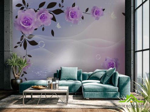 выбрать Фотообои  Фиолетовые 3д цветы Фотообои 3Д на стену