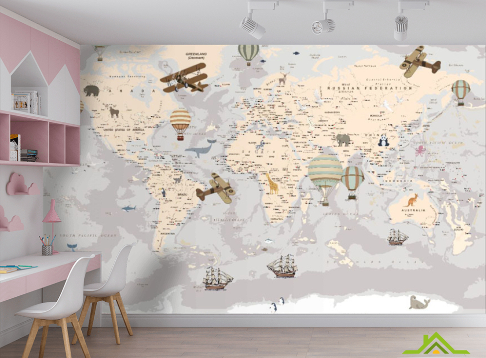 выбрать Фотошпалери Карта дитячий Англійська сірого кольору Каталог фотошпалер на стіну