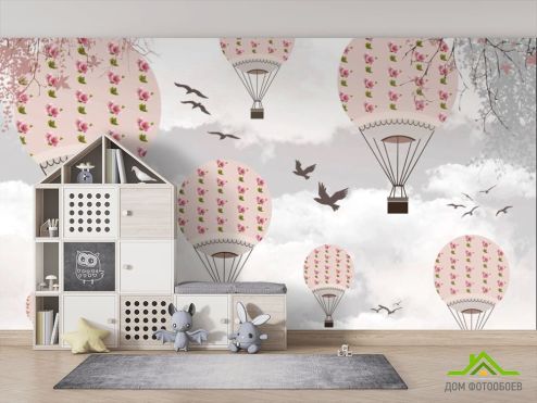 выбрать Фотообои Розовые воздушные шары Фотообои Фотообои Little kids: горизонталная, горизонтальная ориентация на стену