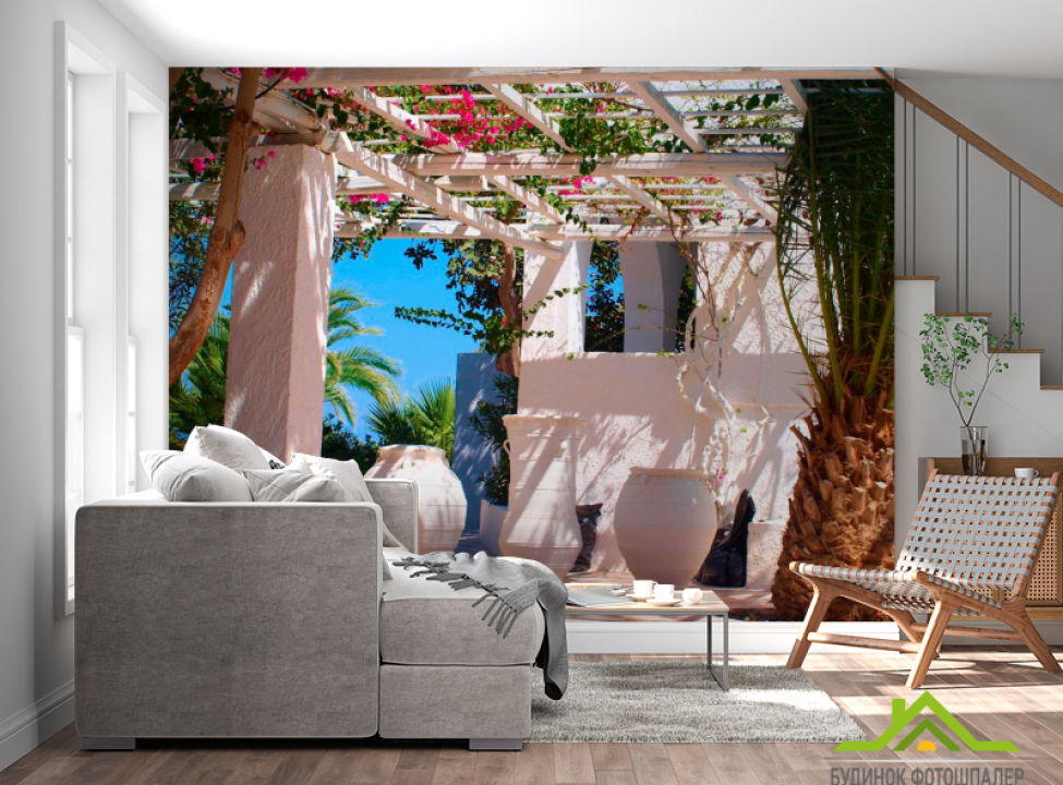 выбрать Фотошпалери Дворик в Санторіні Каталог фотошпалер на стіну