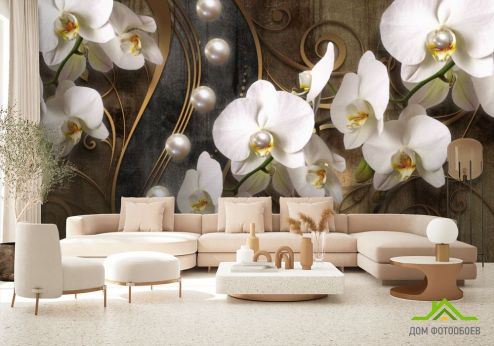 выбрать Фотообои 3д белые орхидеи Фотообои Фотообои Цветы:  на стену